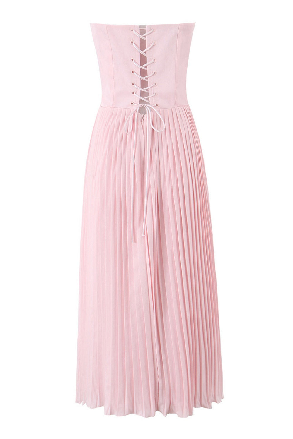 Pink Strapless Lase-up Ruched Long Summer Dress