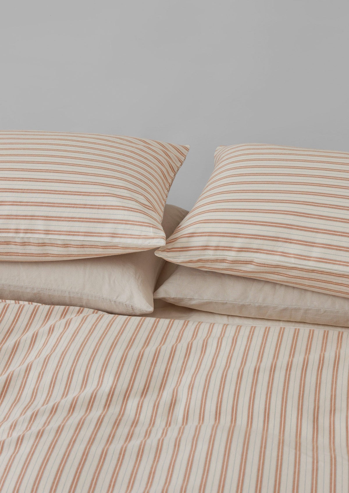 Ines Stripe Cotton Flannel Duvet Cover | Apricot/Soft Blue