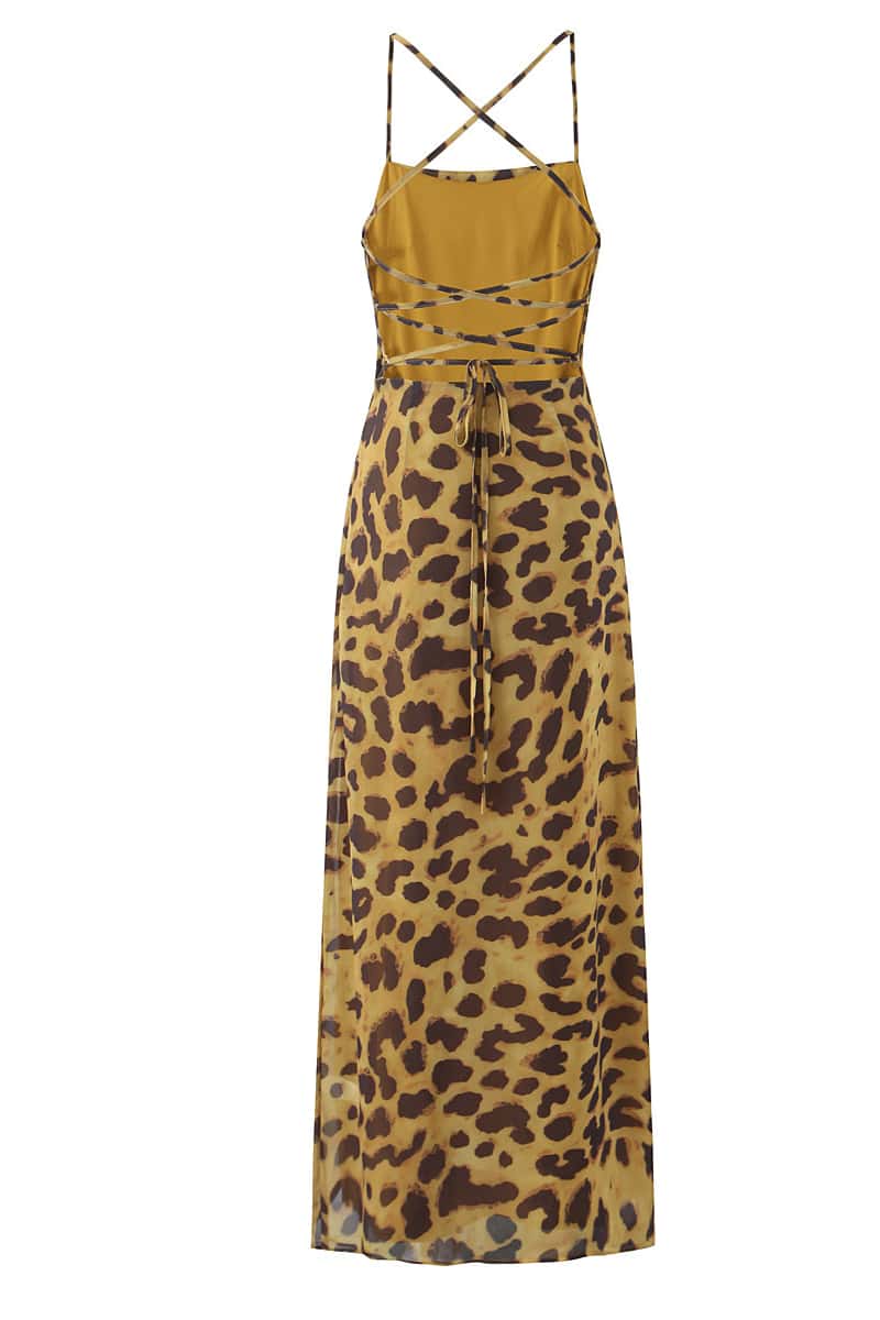 Straps Leopard Print Fitted Long Dress