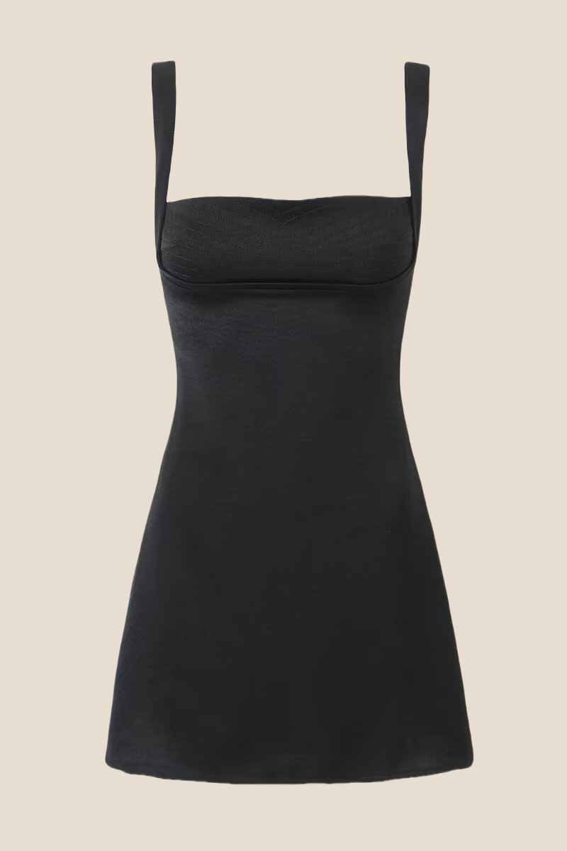 Square Neck Black A-line Party Dress