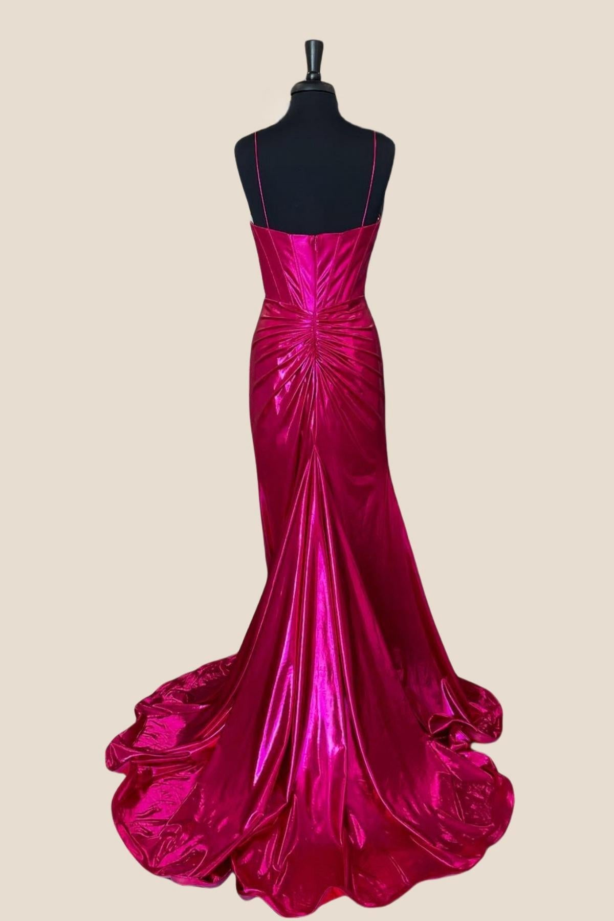 Straps Fuchsia Beaded Mermaid Long Dress