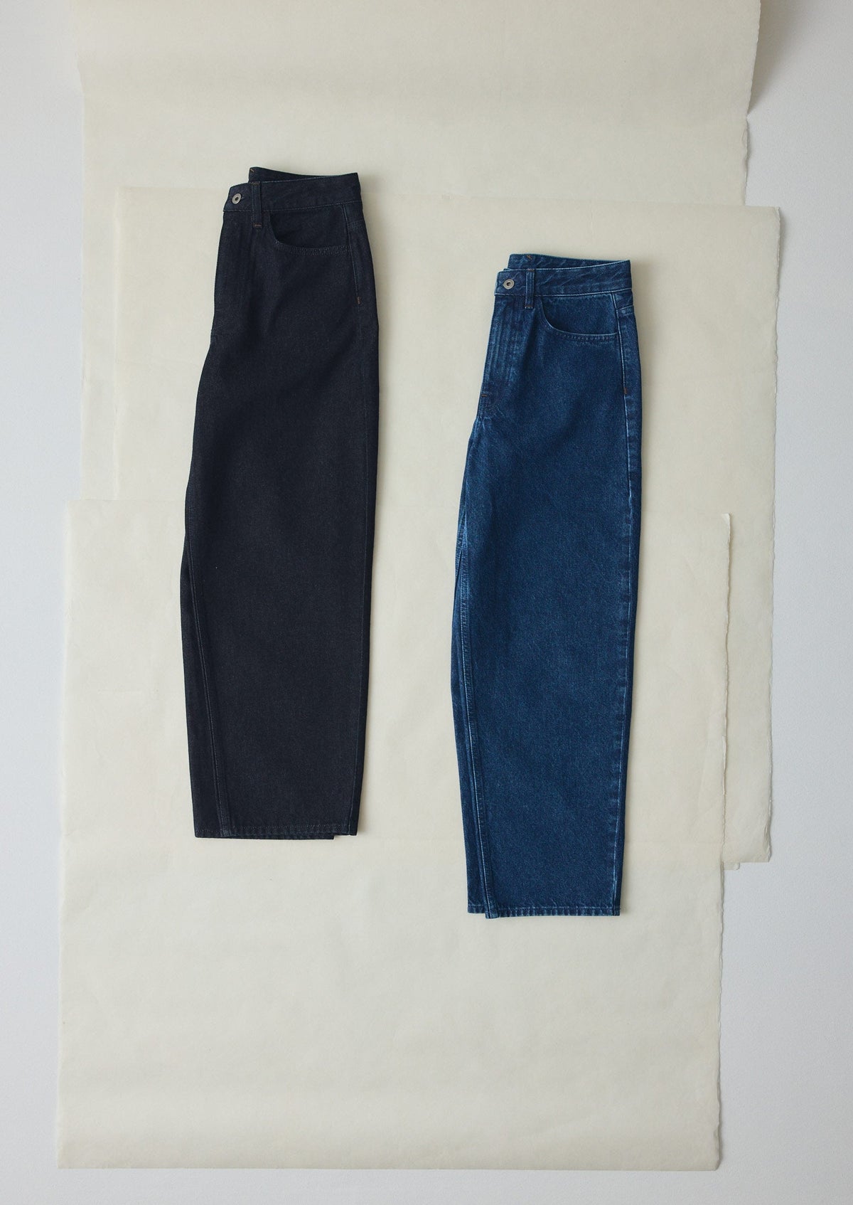 Indigo Denim Tapered Trousers | Mid Blue