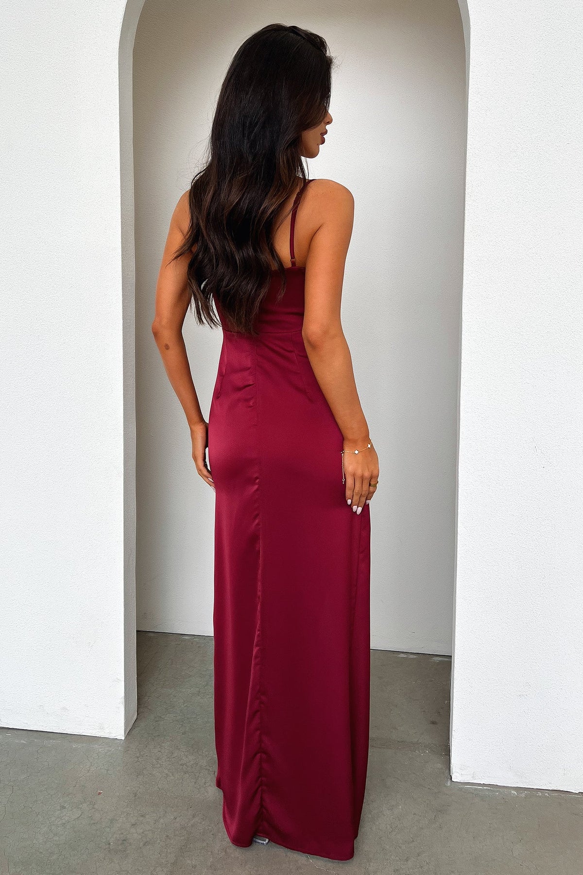 Aiana Satin Maxi Dress - Burgundy
