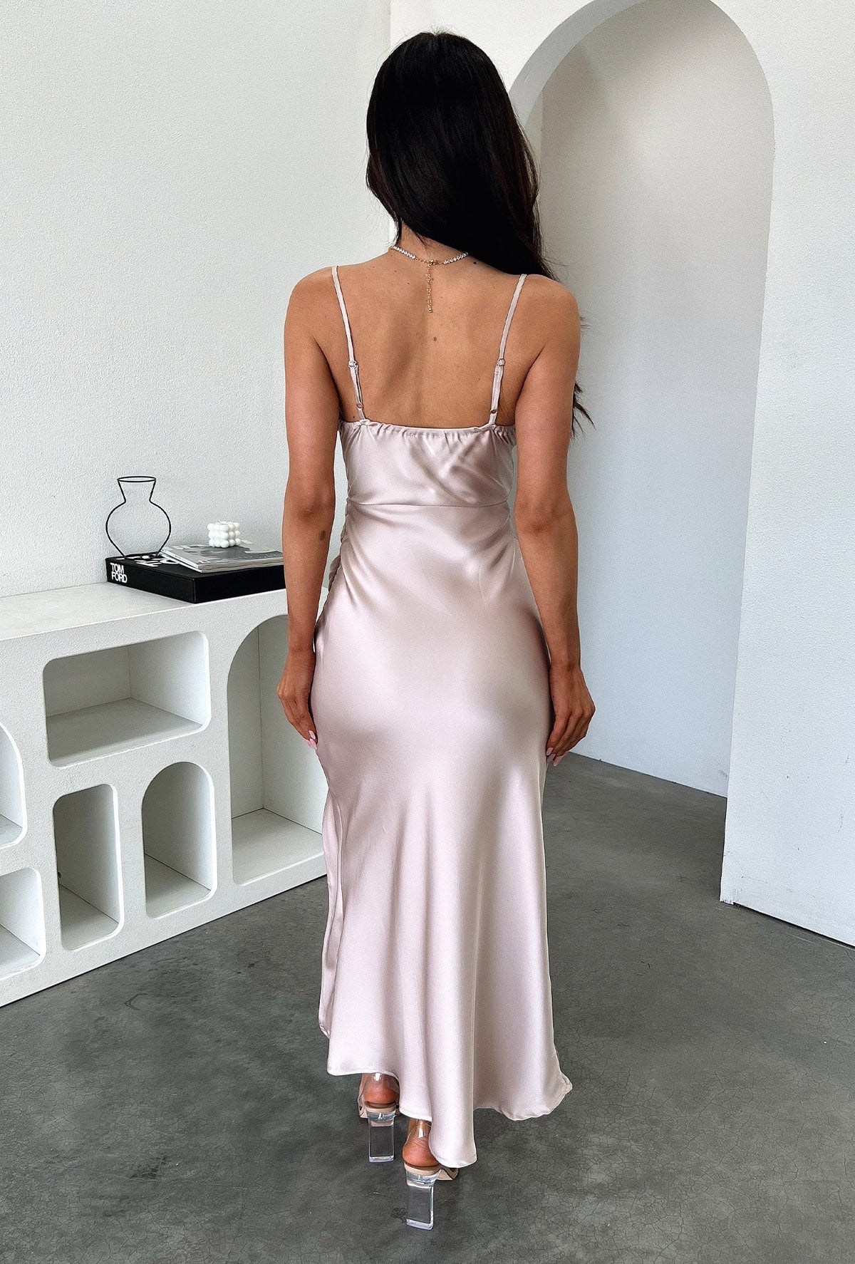 Evelyn Satin Cowl Neck Midi Dress - Champagne