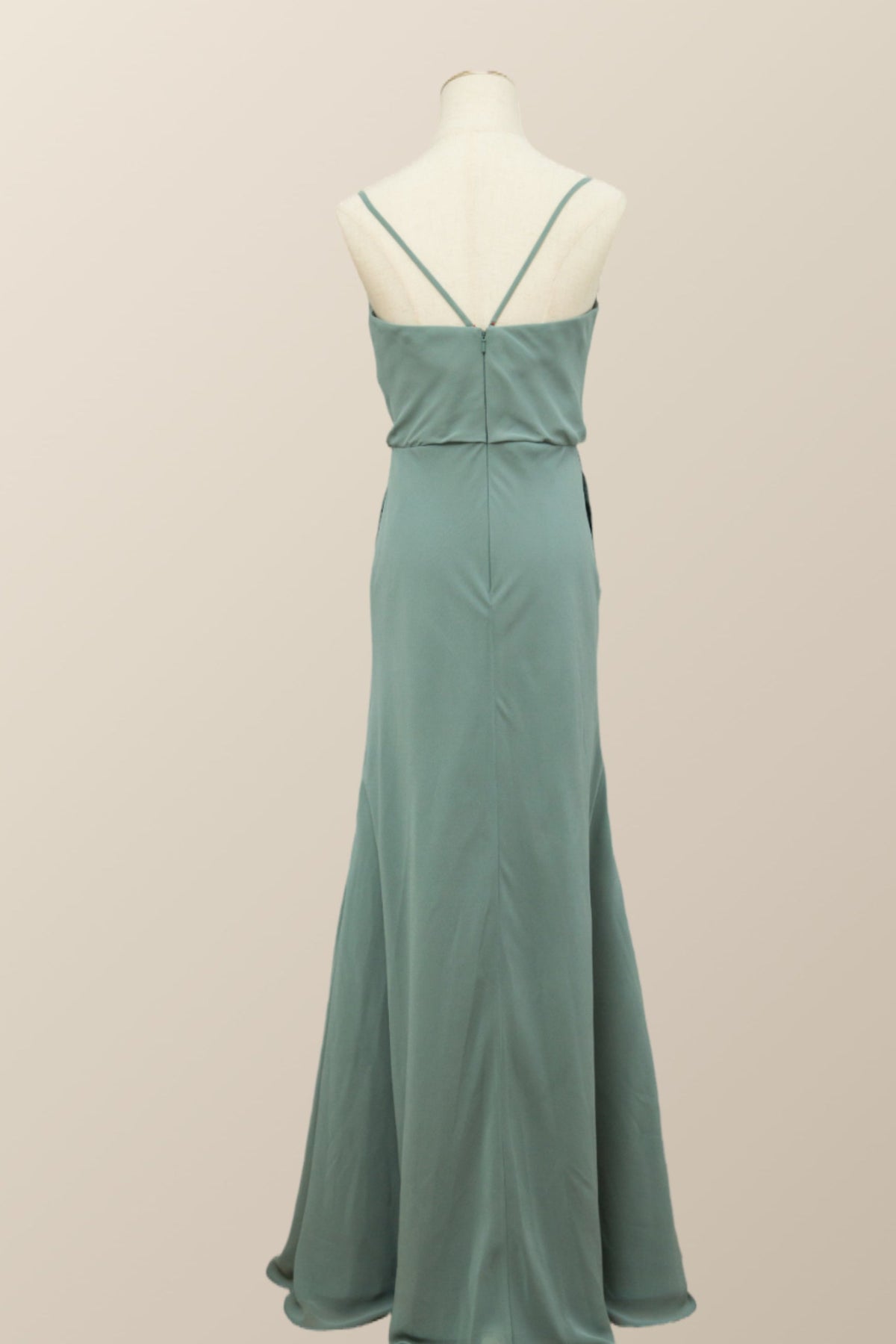 Straps Sea Glass Blouson Chiffon Long Bridesmaid Dress