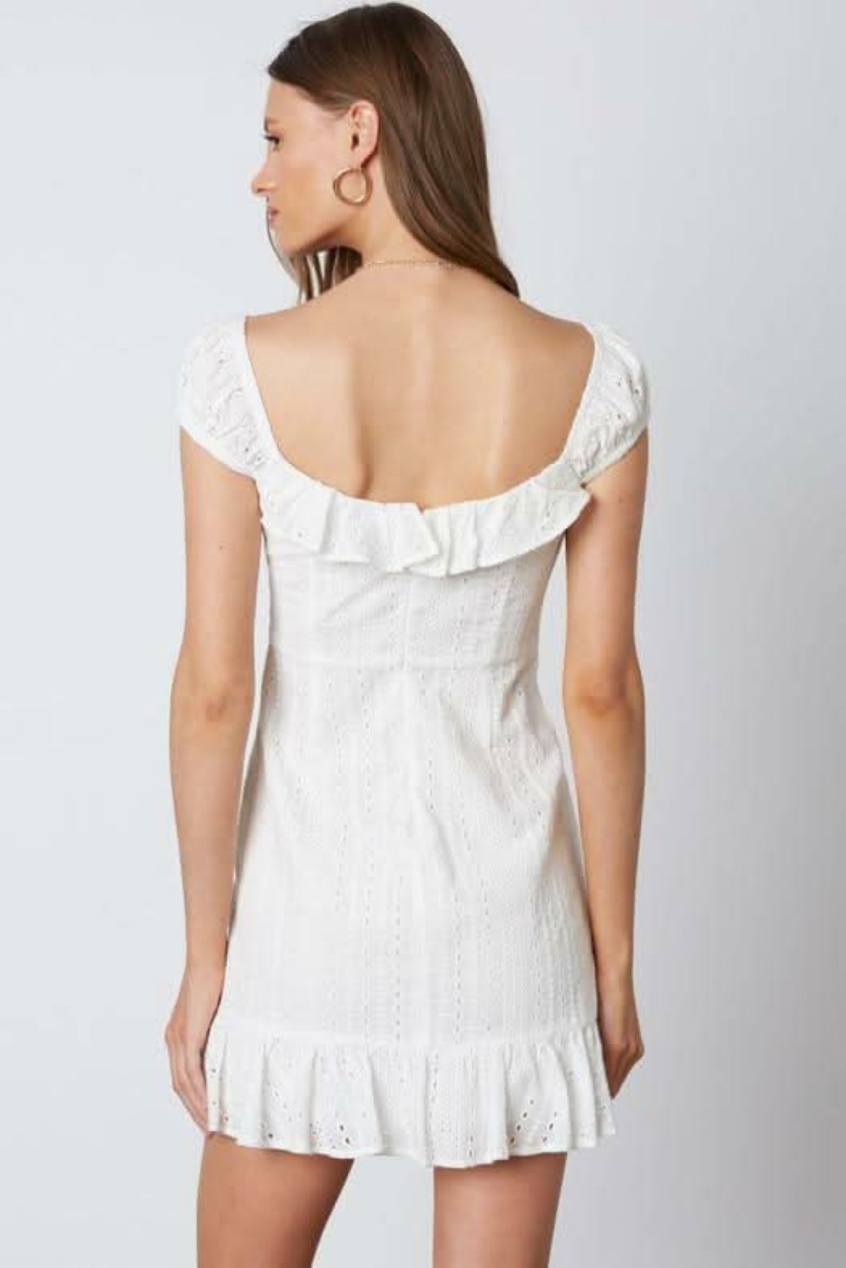 Pure Devotion White Eyelet Ruffled Mini Dress