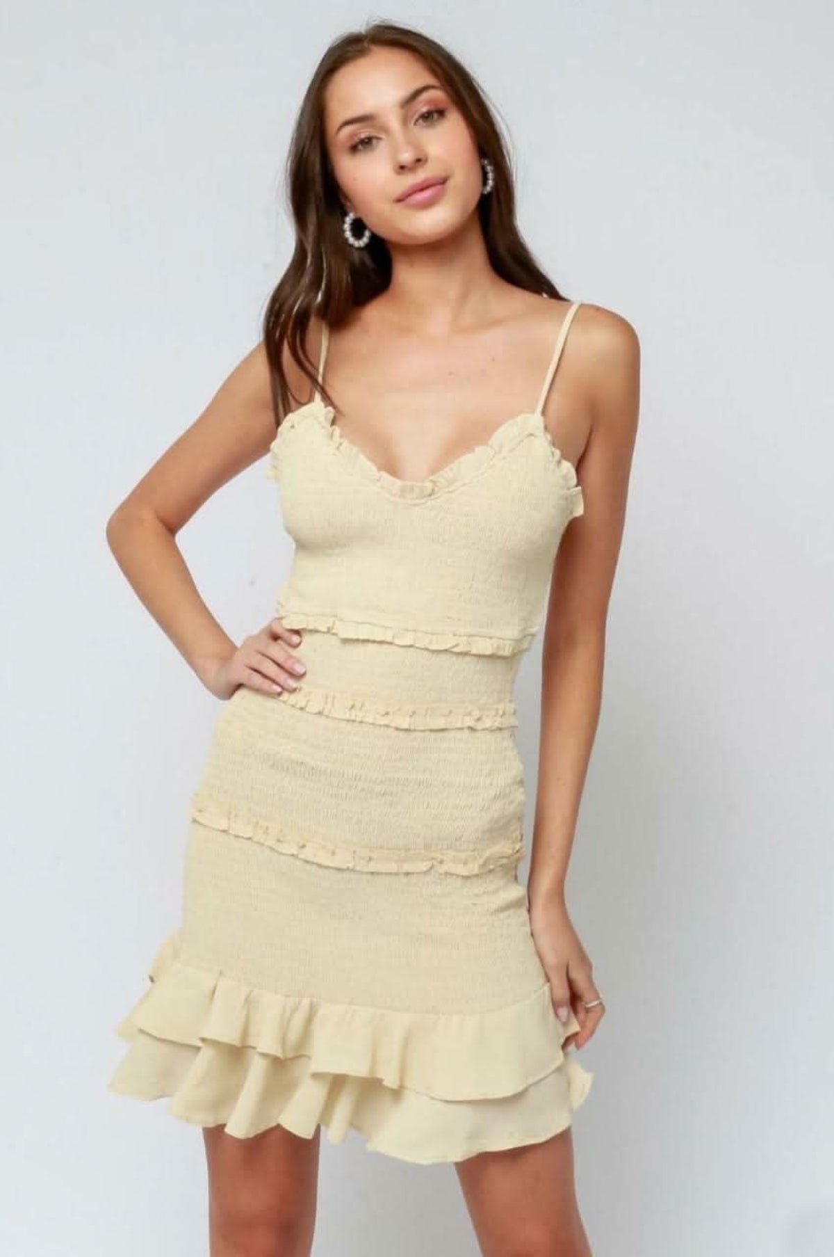 Rhea Cream Smocked Ruffle Mini Dress
