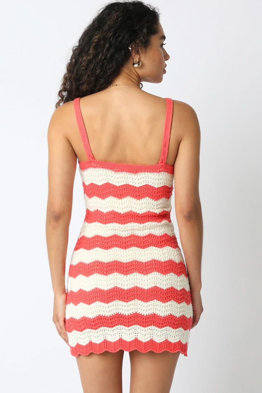 Kaya Coral and White Crochet Mini Dress
