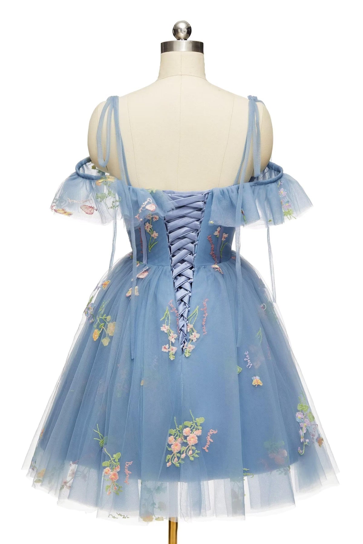 Straps Lavender Floral A-line Short Homecoming Dress