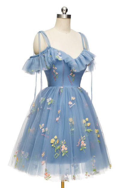 Straps Lavender Floral A-line Short Homecoming Dress