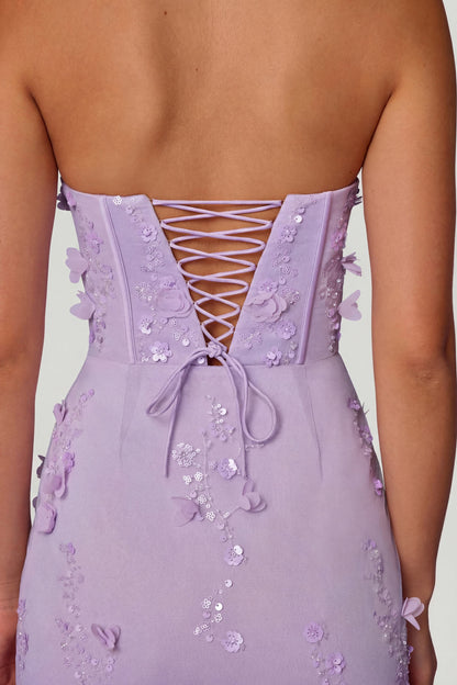 Lace-Up Corset Maxi Dress in Lilac