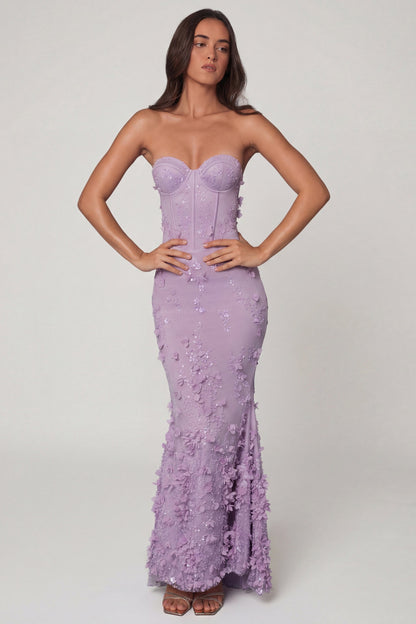 Lace-Up Corset Maxi Dress in Lilac