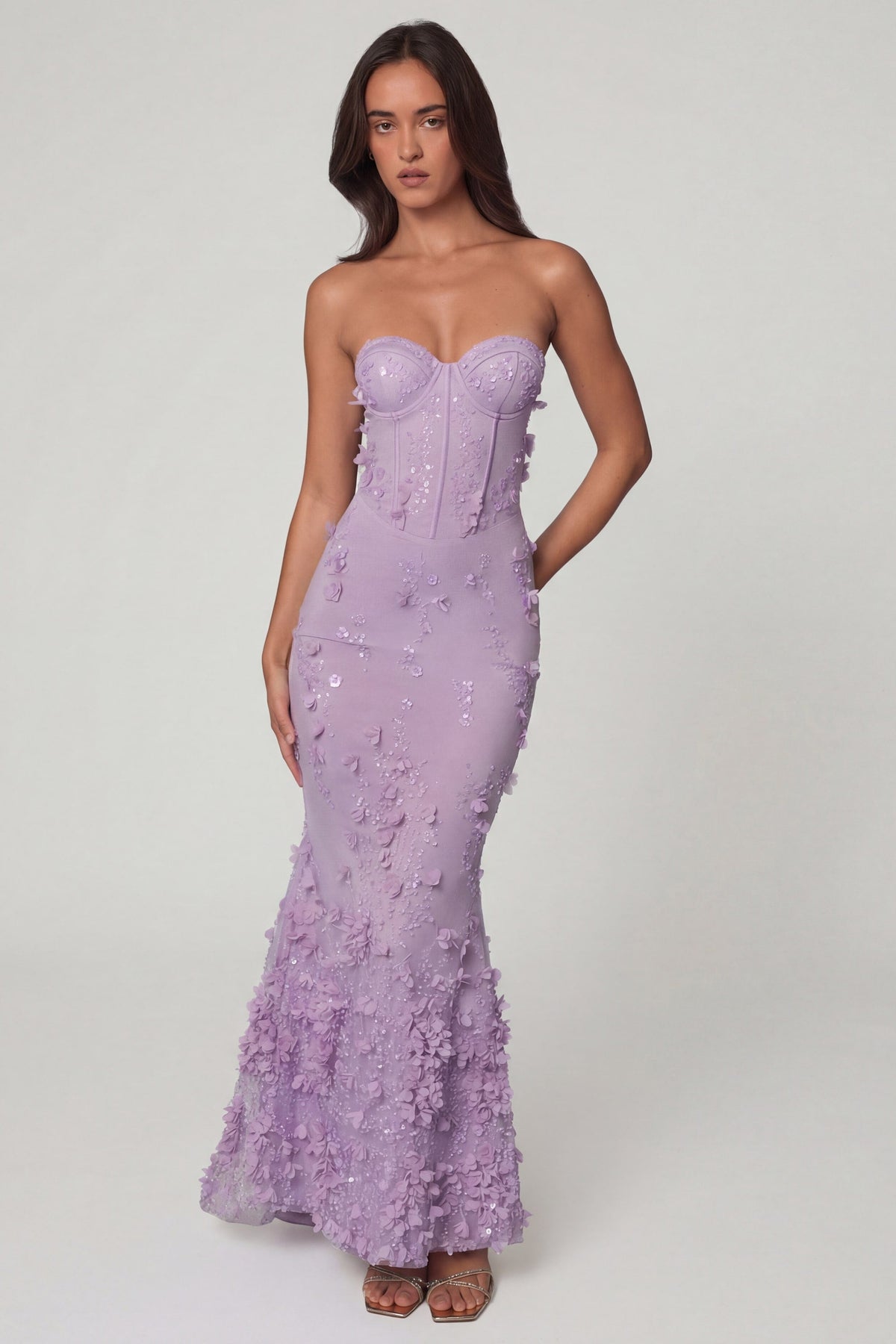 Lace-Up Corset Maxi Dress in Lilac