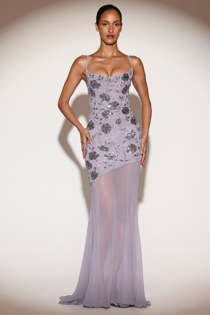Embellished Sweetheart-Neck Backless Gown in Lilac
