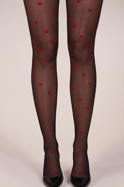 Loveheart Print Tights in Black
