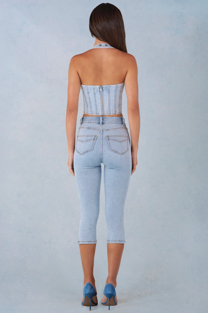Mid-Rise Denim Capri Jeans in Light Denim
