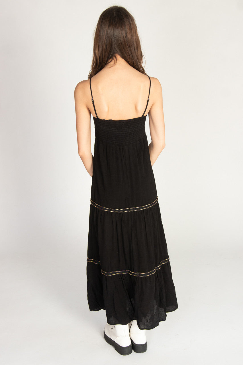 Embroidered Detail Gauze Tiered Maxi Dress