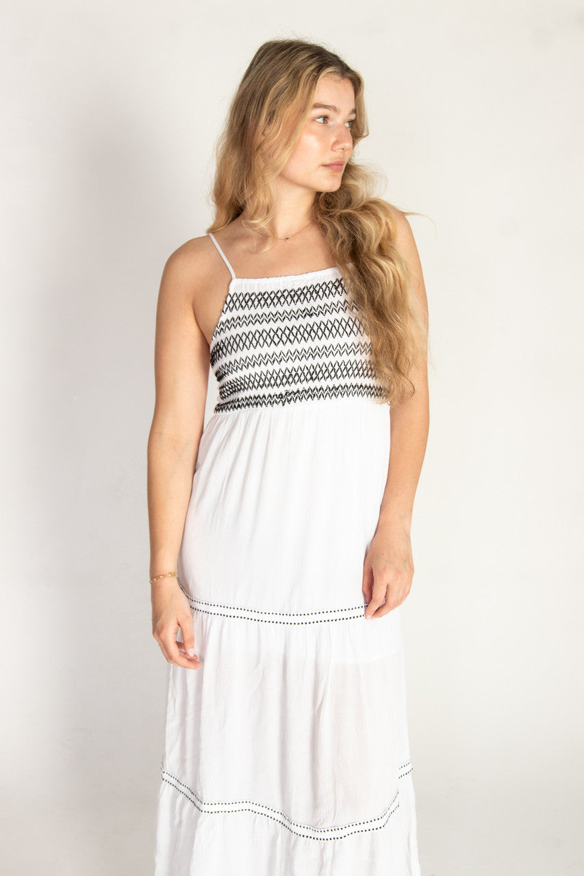 Embroidered Detail Gauze Tiered Maxi Dress