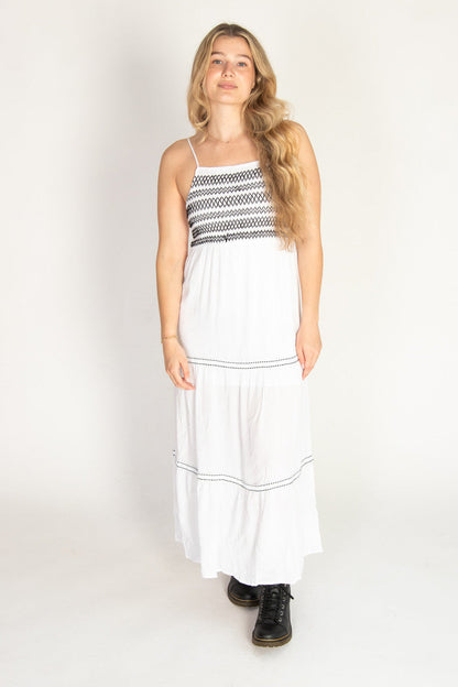 Embroidered Detail Gauze Tiered Maxi Dress