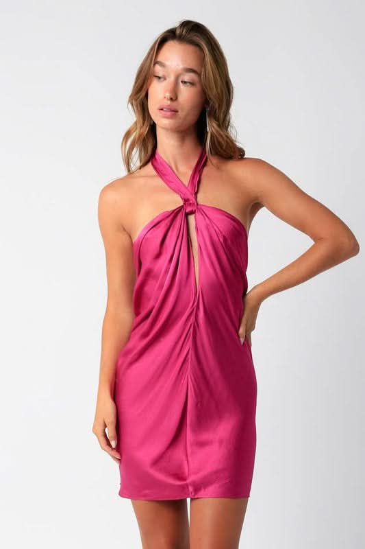 That Girl Fuchsia Satin Halter Dress