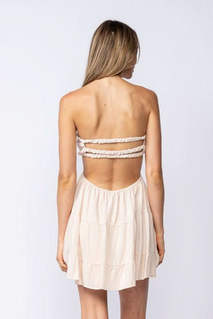Rachel Beige Strapless Mini Dress