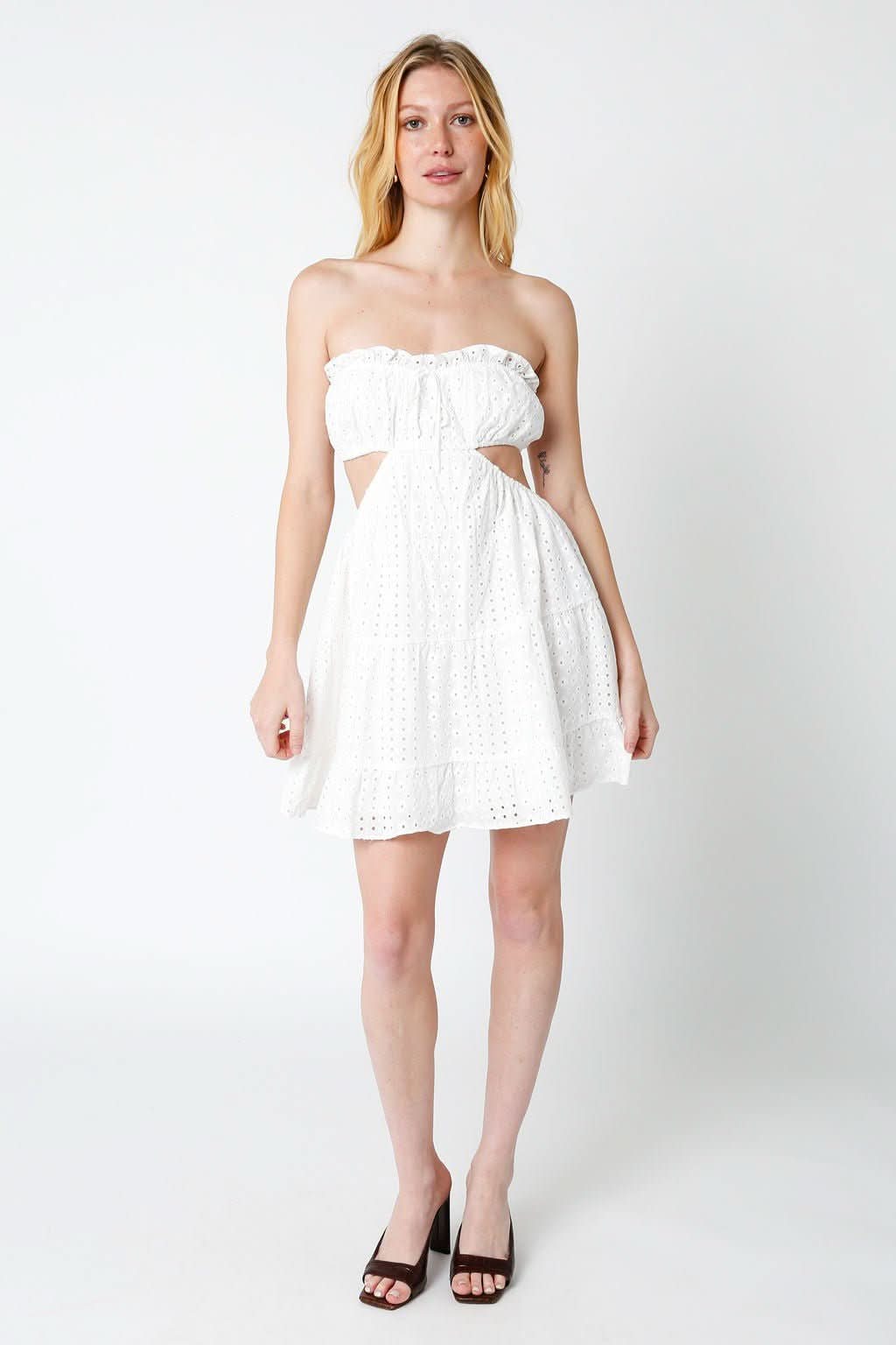 Lasting Impression White Eyelet Strapless Mini Dress