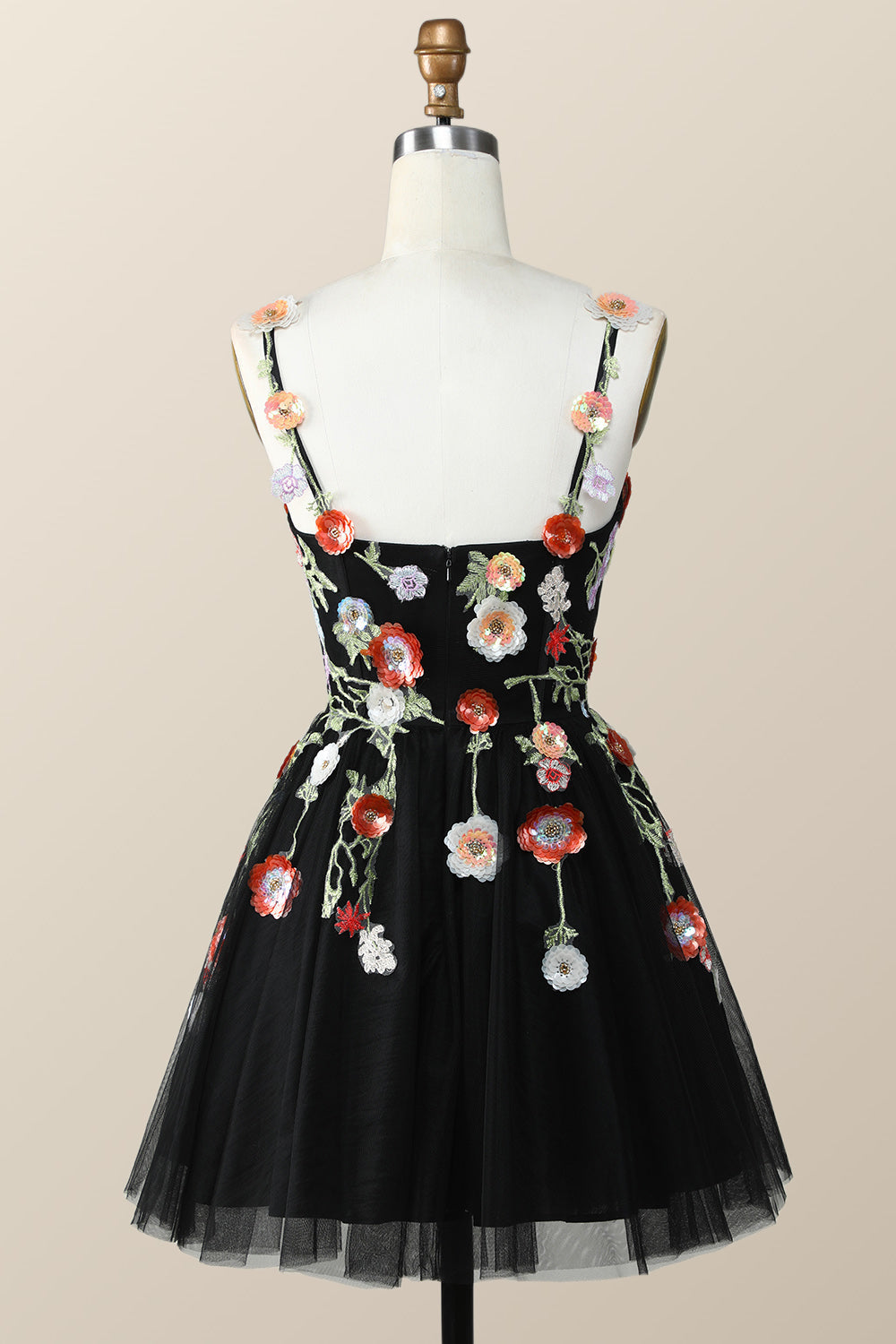 Straps Green Tulle A-line Flowers Homecoming Dress
