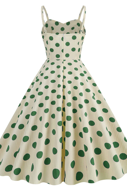 Straps Ivory and Red Polk Dots Swing Dress