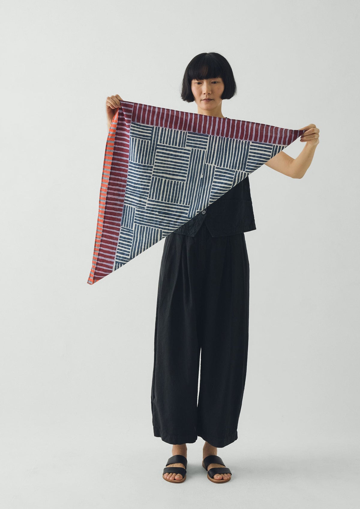 Patchwork Stripe Block Print Bandana | Verdigris/Multi