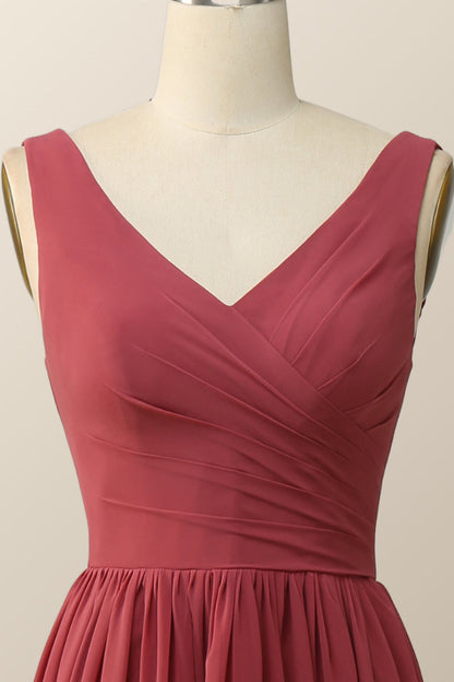Pleated Terracotta Empire Chiffon Long Bridesmaid Dress