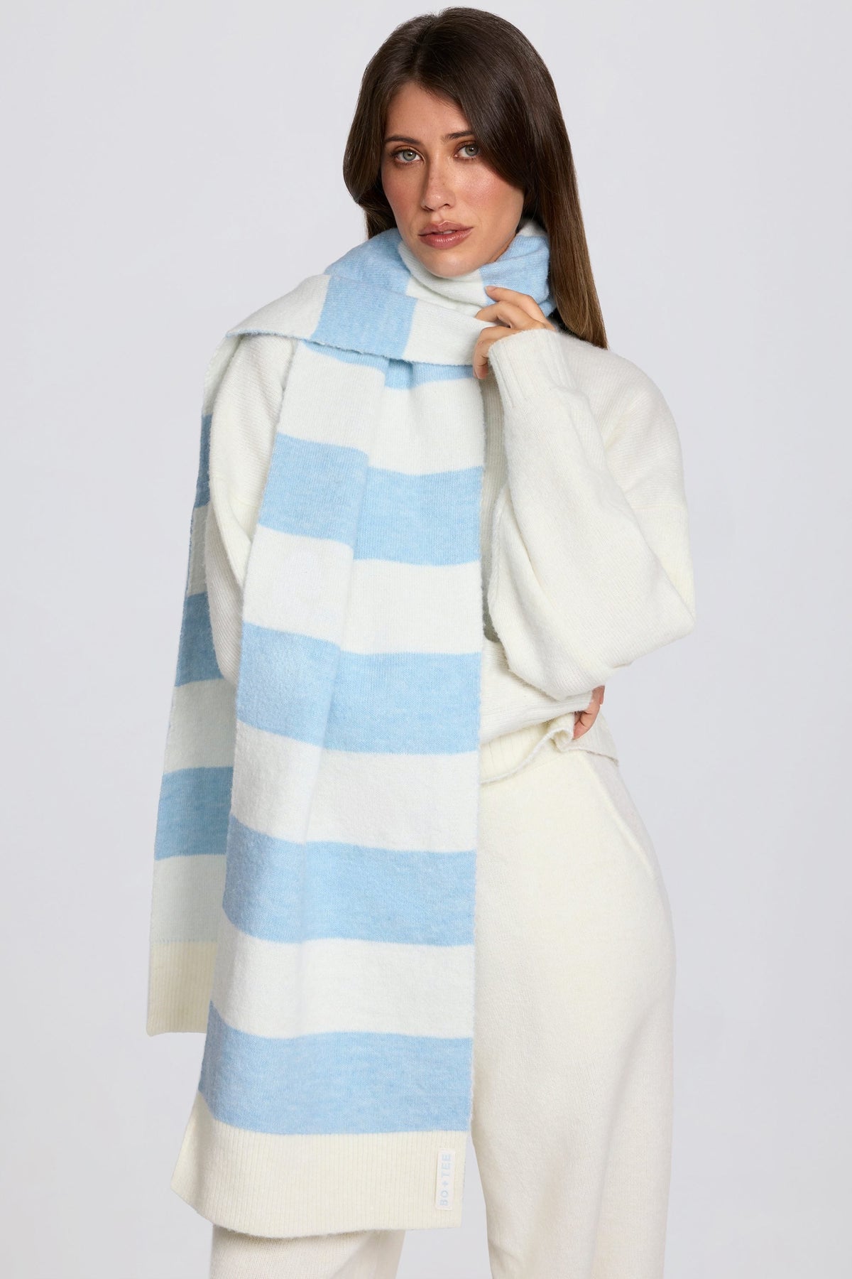 Knit Striped Scarf in Powder Blue