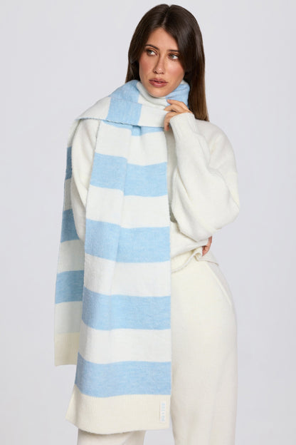 Knit Striped Scarf in Powder Blue