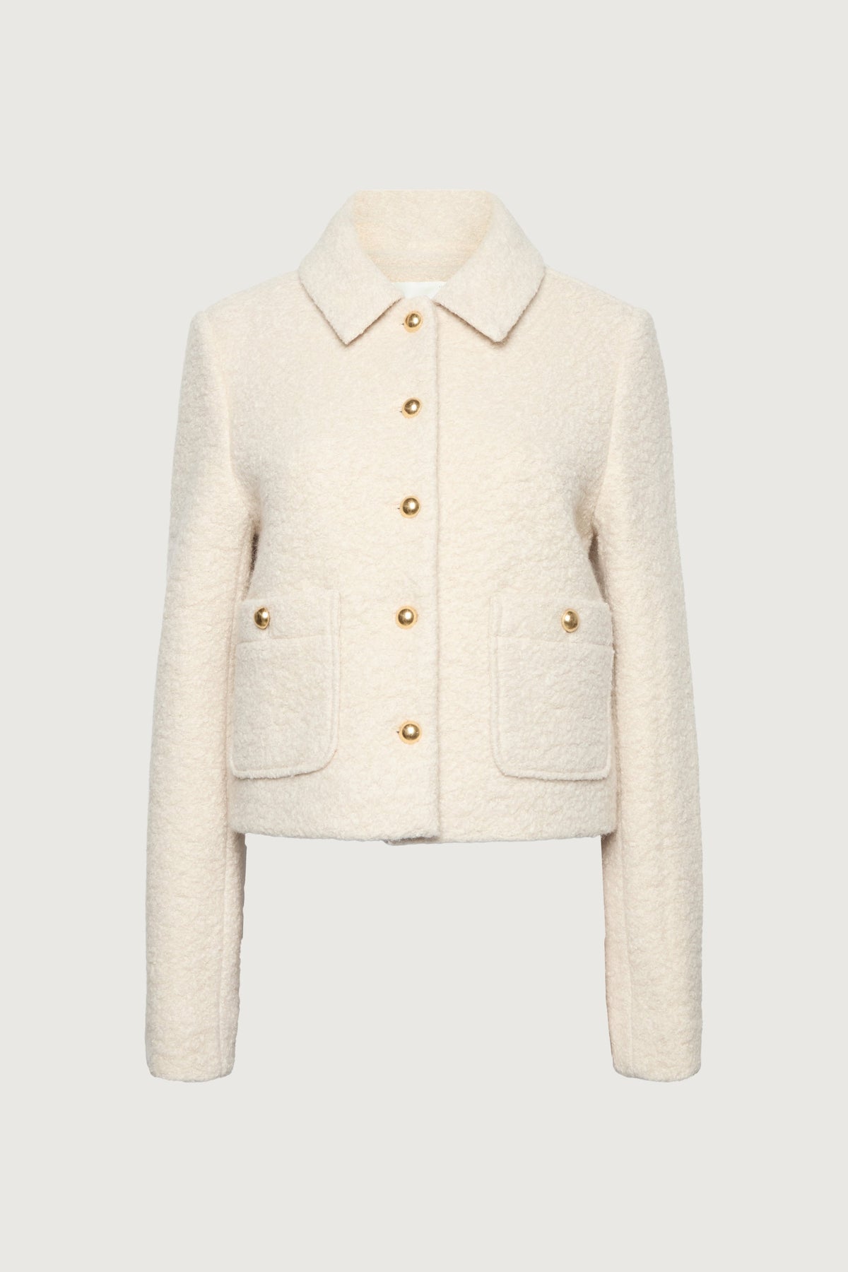BOUCLE WOOL BLEND COLLARED JACKET