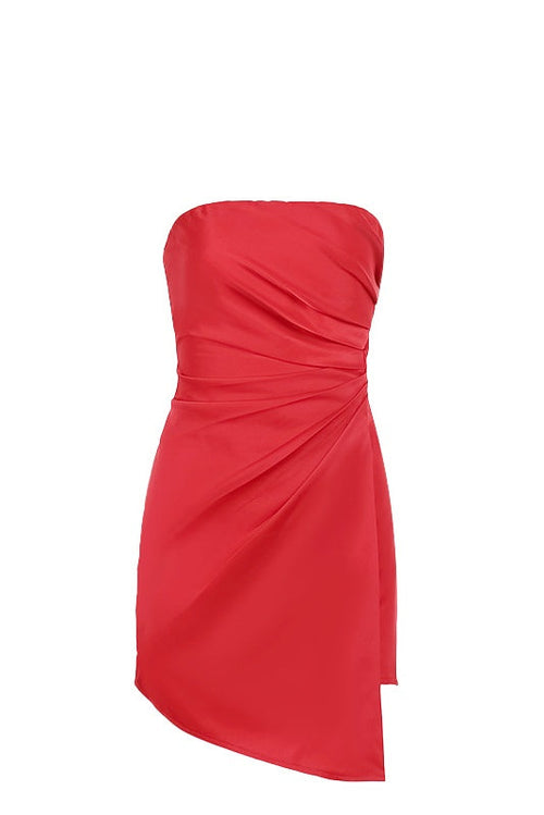 Red Ruched Asymmetric Short Dress
