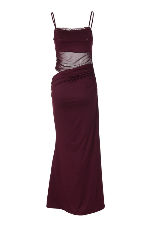 Straps Burgundy Sheer Mermaid Long Dress
