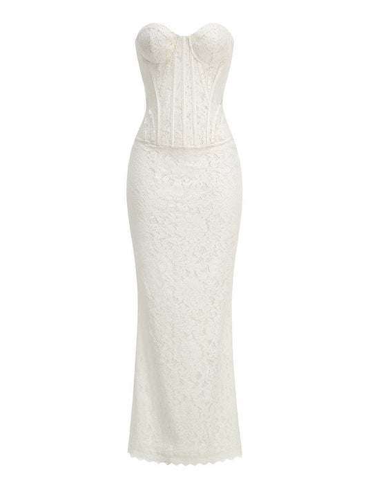 White Lace Sweetheart Corset Mermaid Dress