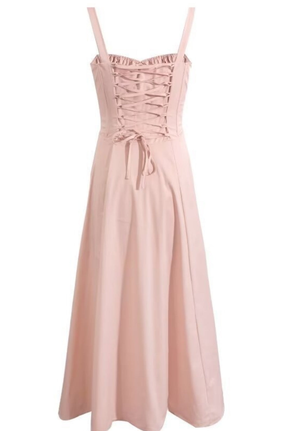 Straps Ruched Neckline Lase-up Long Summer Dress