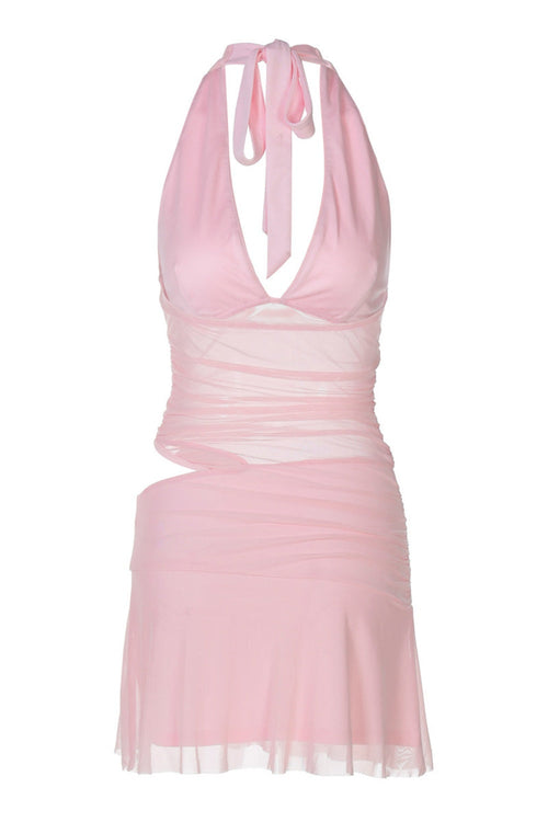 Sexy Pink Halter Cutouts Dress