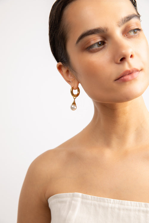 PEARL DROP HOOP EARRING