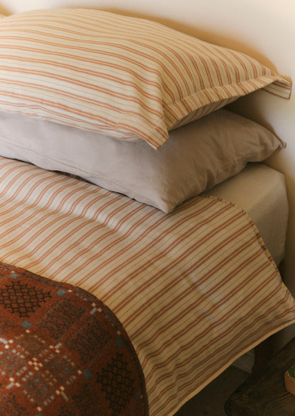 Ines Stripe Cotton Flannel Duvet Cover | Apricot/Soft Blue