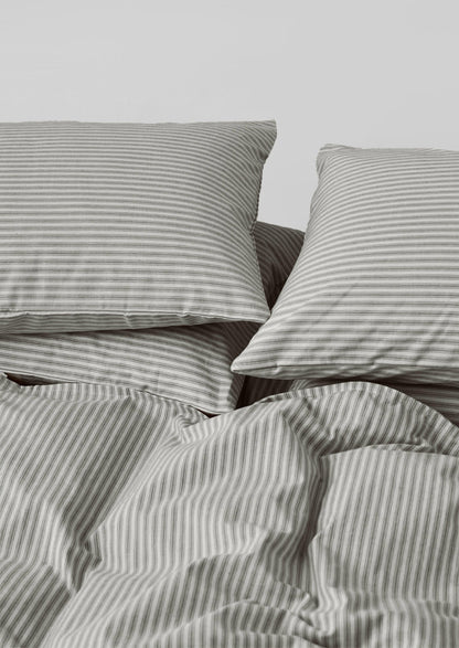 Ticking Stripe Cotton Duvet Cover | Ecru/Graphite