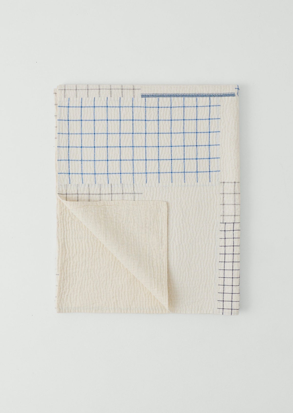 Tea Towel Check Patchwork Bedspread | Ecru/Multi