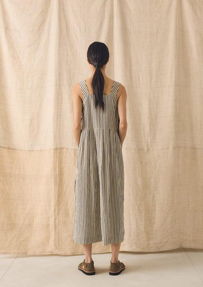 Tablier Stripe Cotton Pinafore Dress | Workshop Blue