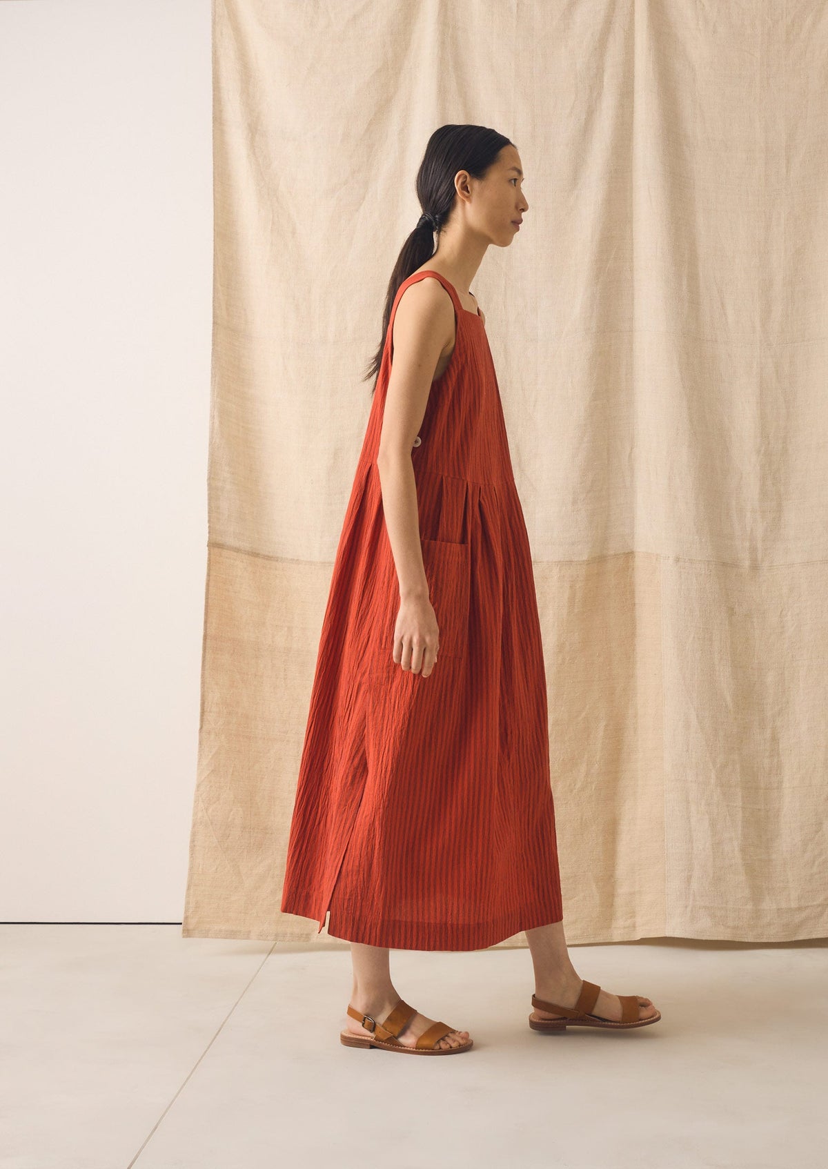 Tablier Stripe Cotton Pinafore Dress | Tomato