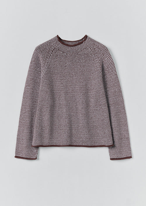 Stripe Linen Cotton Sweater | Brown Ochre/Periwinkle