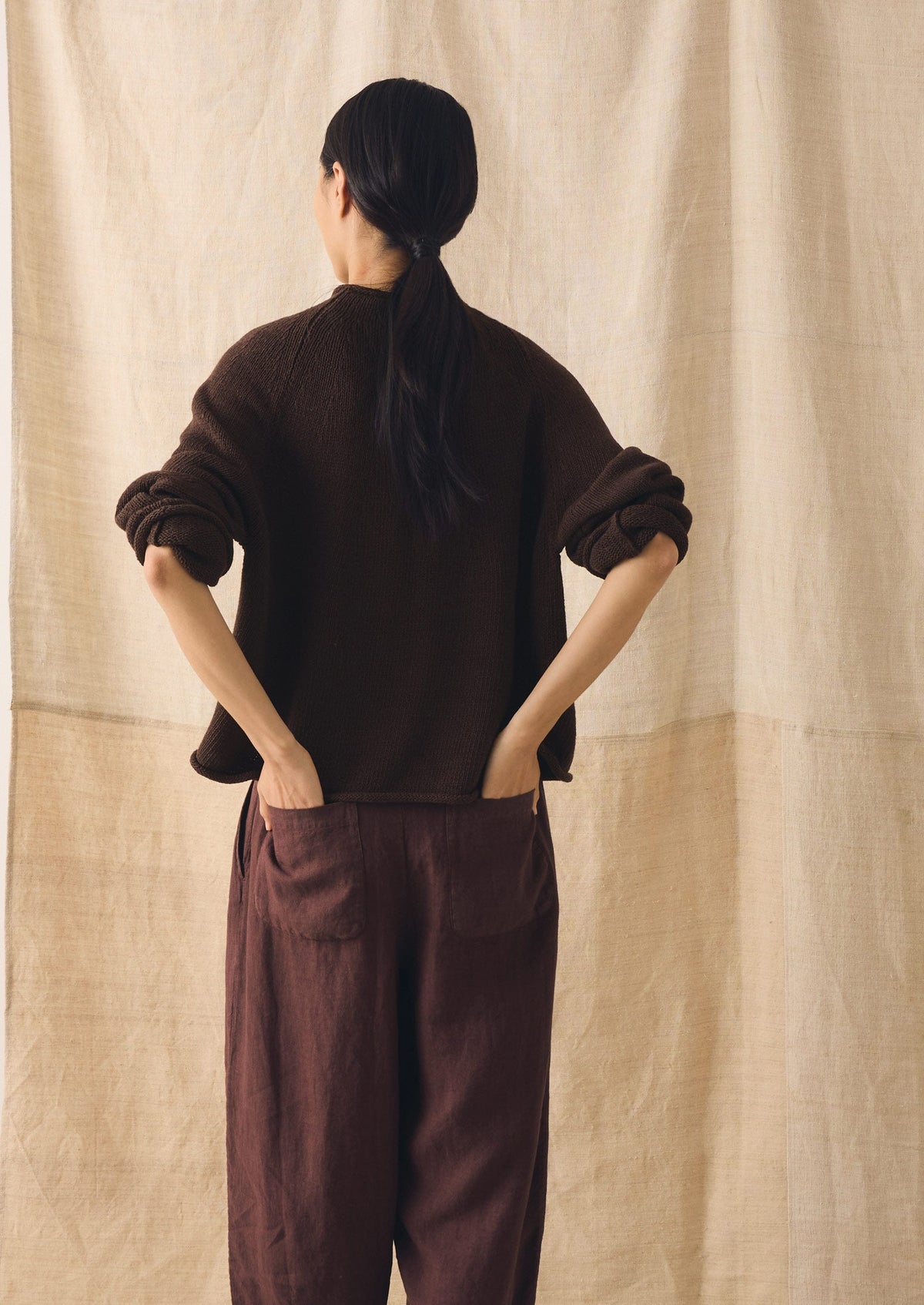 Organic Cotton Linen Easy Sweater | Bitter Chocolate