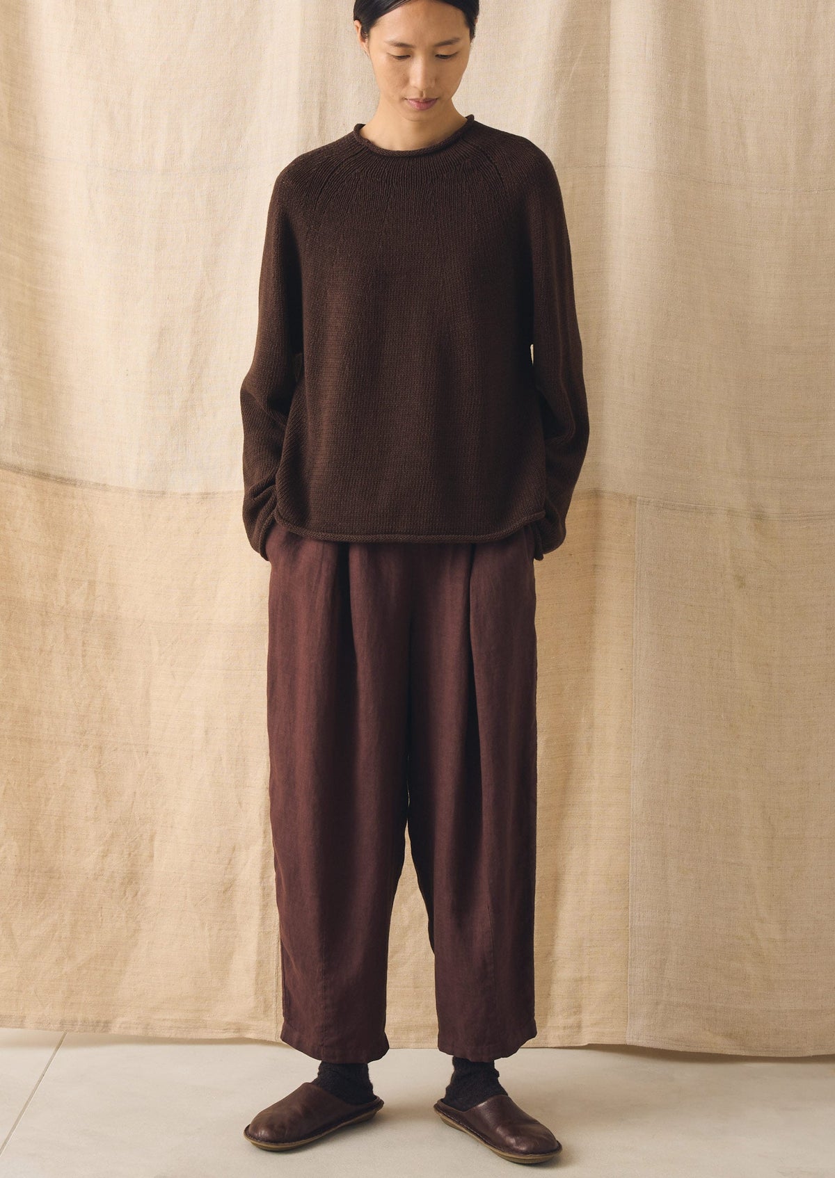 Organic Cotton Linen Easy Sweater | Bitter Chocolate