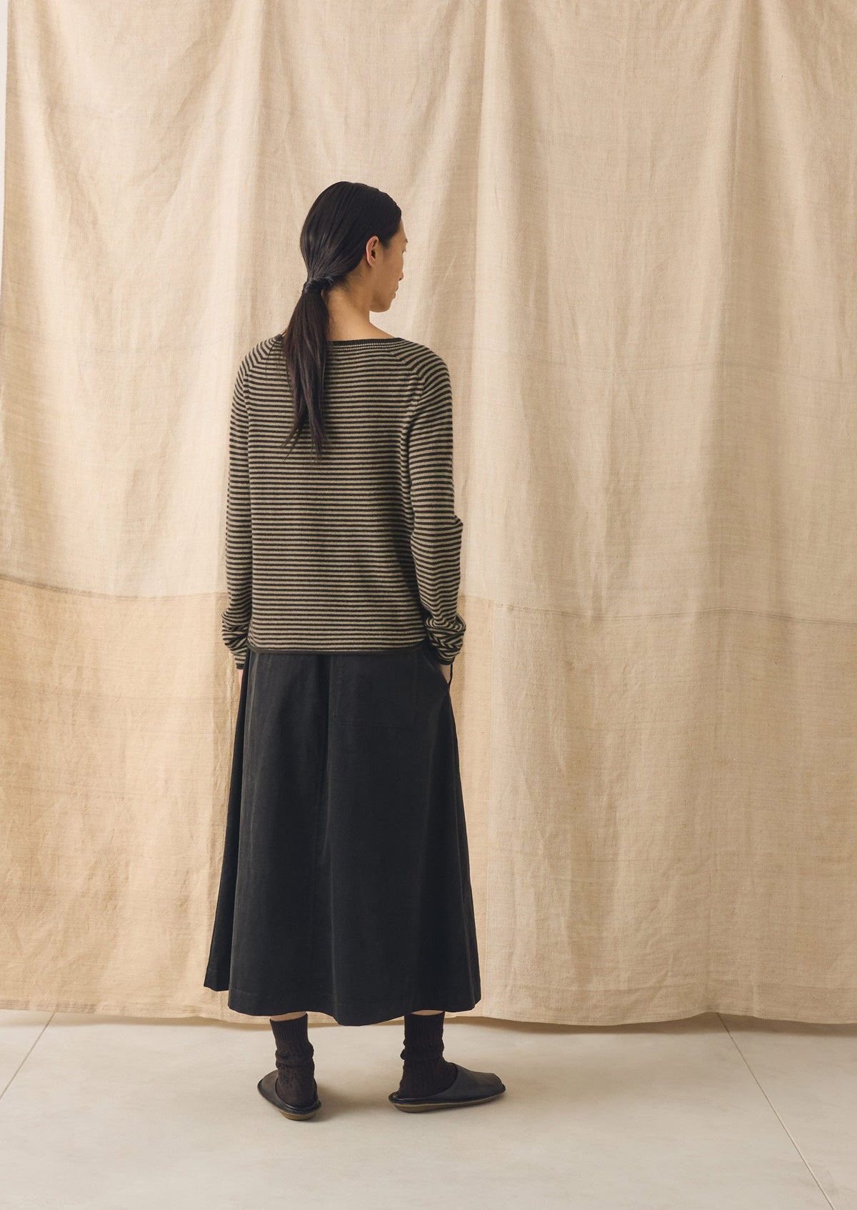 Stripe Wool Cashmere Neat Sweater | Brown Umber/Biscuit
