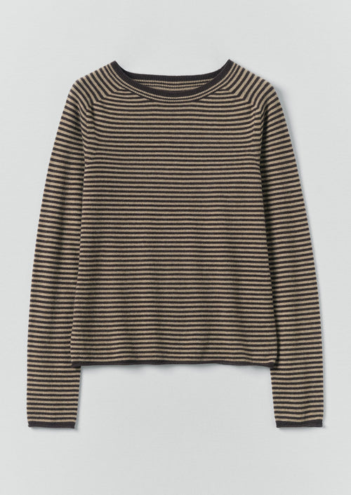 Stripe Wool Cashmere Neat Sweater | Brown Umber/Biscuit