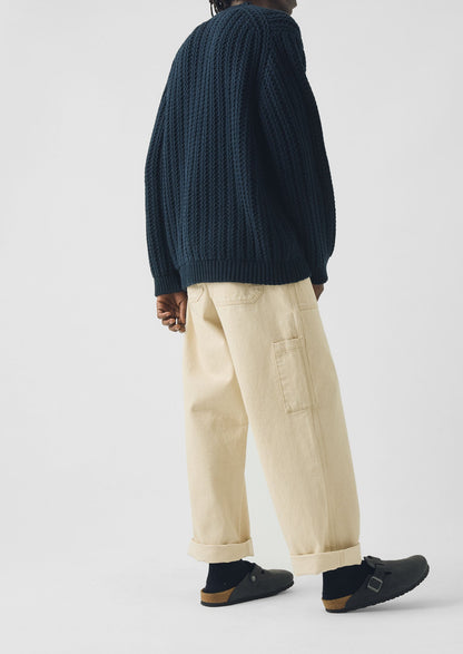 Racked Wool Cotton Sweater | Darkest Navy